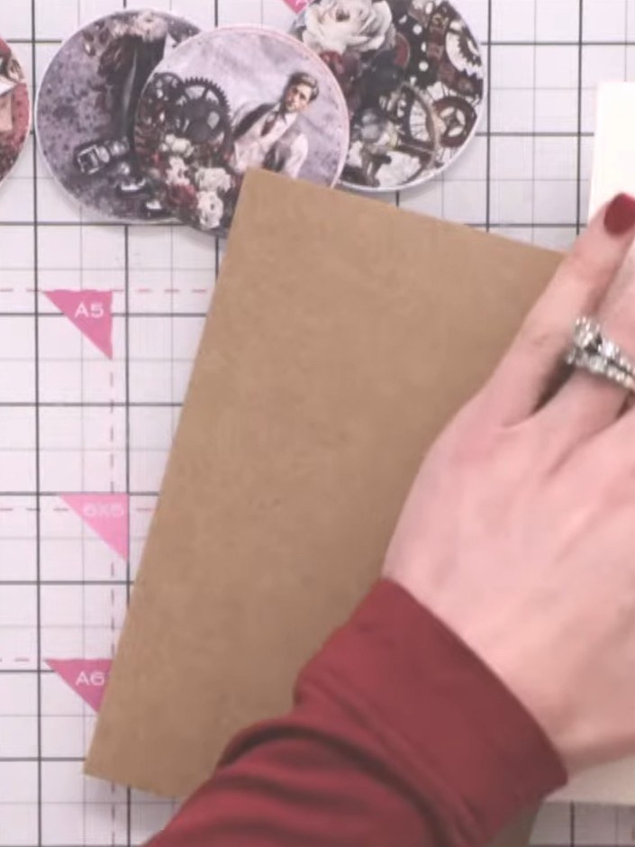 Step 1: Cut a piece of cream card stock and a piece of kraft card stock to size for your card base and mat layer.