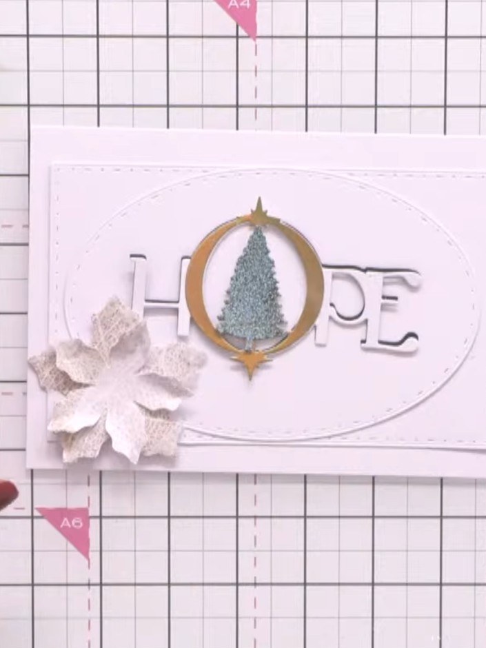 Step 6: Add embellishments to enhance your card design. Attach white decorative flowers to the left side of the card u