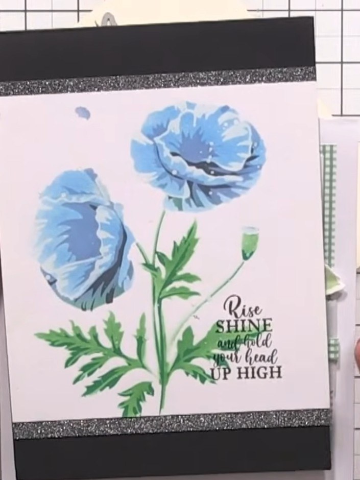 Half Monochromatic, Half Coloured Layering Stencil Rose Card - the finished project