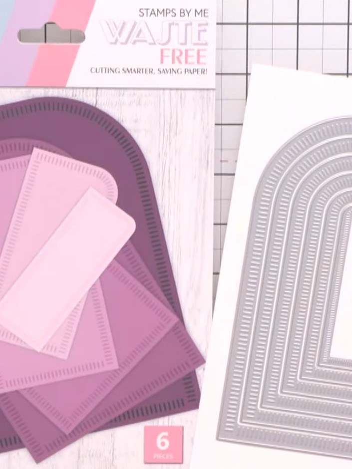 Step 1: Gather all six pieces from the Corner Curve Die Collection and position them on white card stock. The dies fea