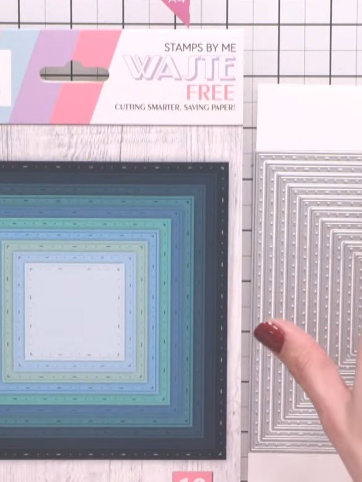 Demonstrating Frames from Stitched Square Nesting Die - the finished project