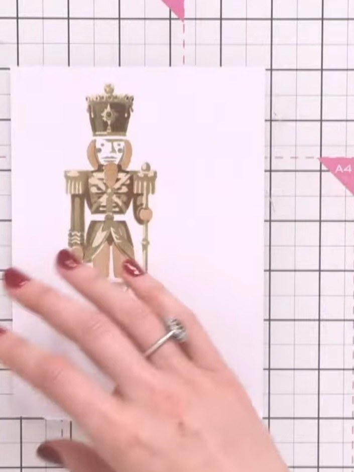 Step 6: Line up the coordinating General Chestnut stamp over the stencilled image. Ink the stamp with black ink pad, e