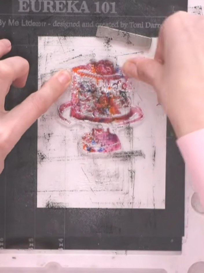 Step 4: Press the teapot stamp onto the watercolour card. Allow the ink to settle and dry briefly before proceeding.
