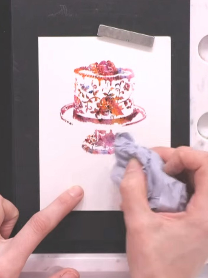 Step 5: Blot any puddles of ink with a dry baby wipe to remove excess colour and prevent pooling on your stamped image