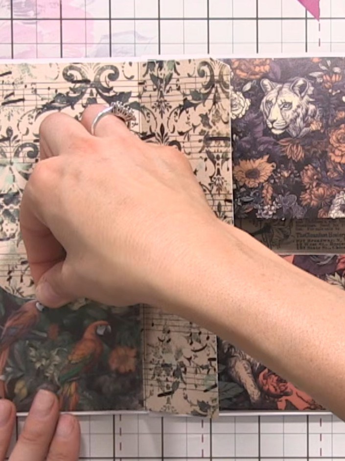 Step 10: Adhere the pocket embellishments to your album pages by applying adhesive along the left, bottom, and side edg