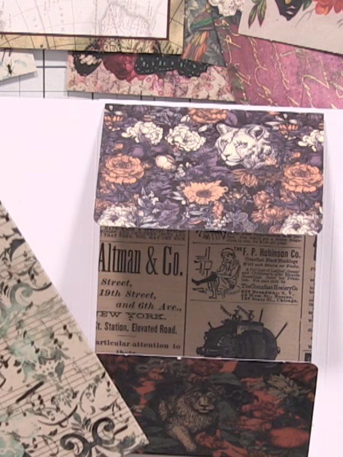 Step 9: Select decorative patterned papers to coordinate with your album design. Position and adhere the papers to cov