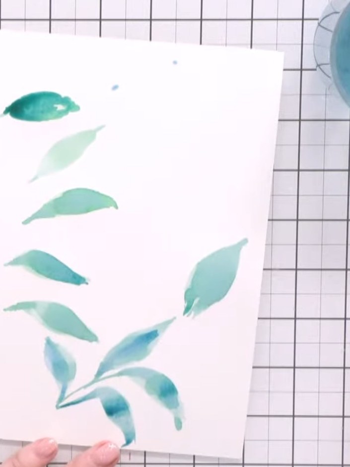 Aquarell-Blätterbüschel mit der Spitze-Bauch-Spitze-Technik - the finished project