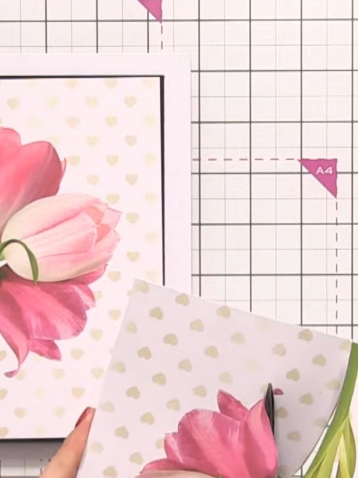 Step 2: Cut out the tulip designs from the Garden Treasures paper, keeping the stems intact. Carefully cut around the 