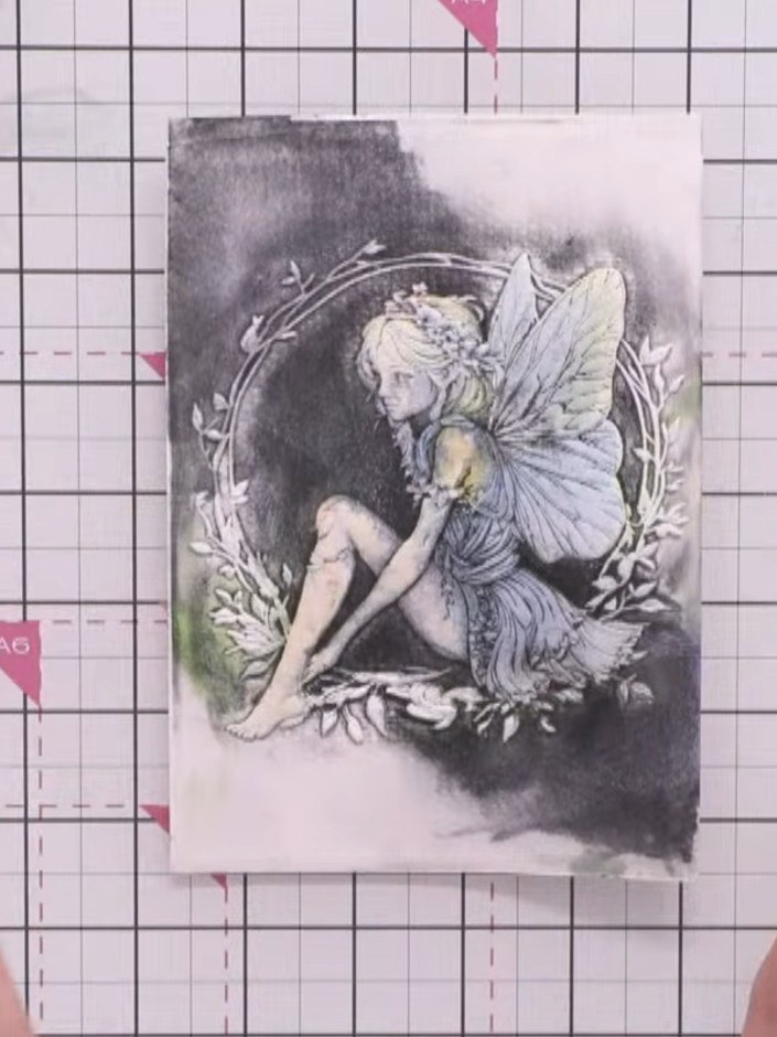 Step 13: Trim the finished fairy design to your desired size. Mount the trimmed piece onto a card blank to complete you