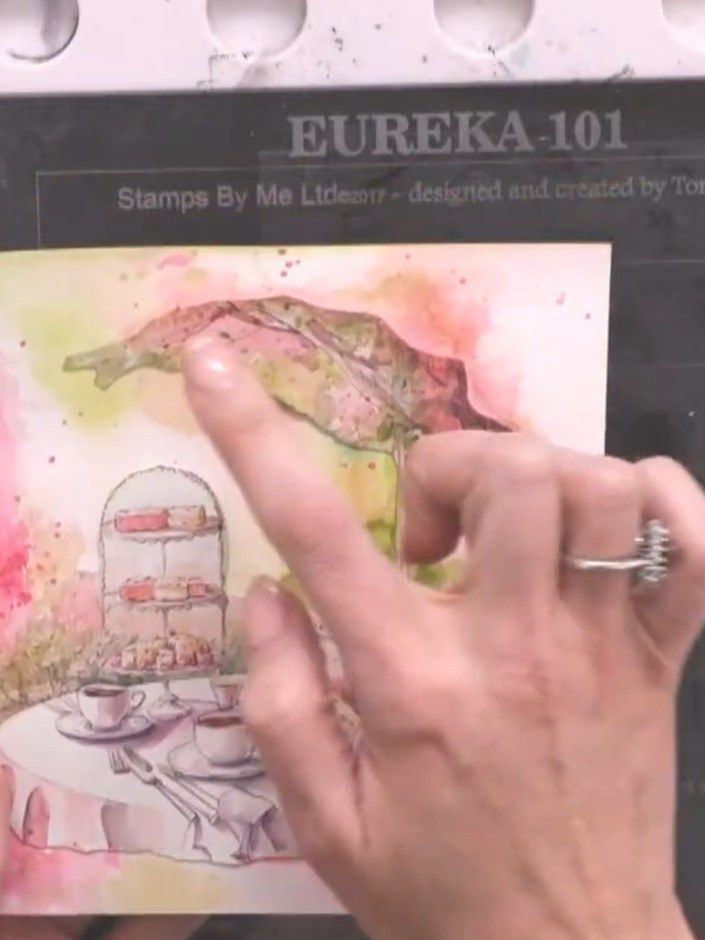 Step 13: Trim the finished watercolour piece to your desired card size, keeping as much of your painted work as possibl