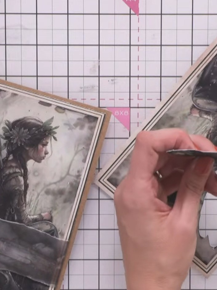 Step 9: Use a black blending brush to colour the white edge of the fussy-cut fairy image, hiding the white card stock 