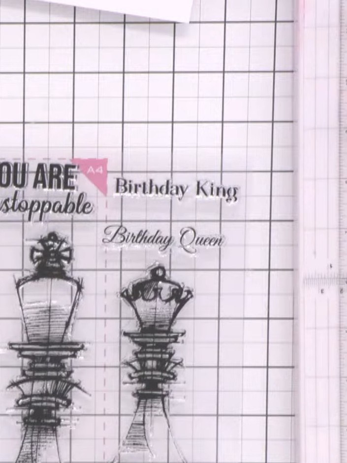 Step 1: Stamp the Checkmate design onto white card stock using navy ink. Test the stamp first to ensure good coverage 