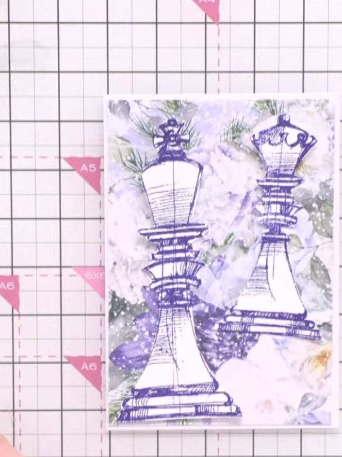 Step 4: Cut a white panel from the Cerulean Charm papers. Adhere it down one side of the card to create a colour break