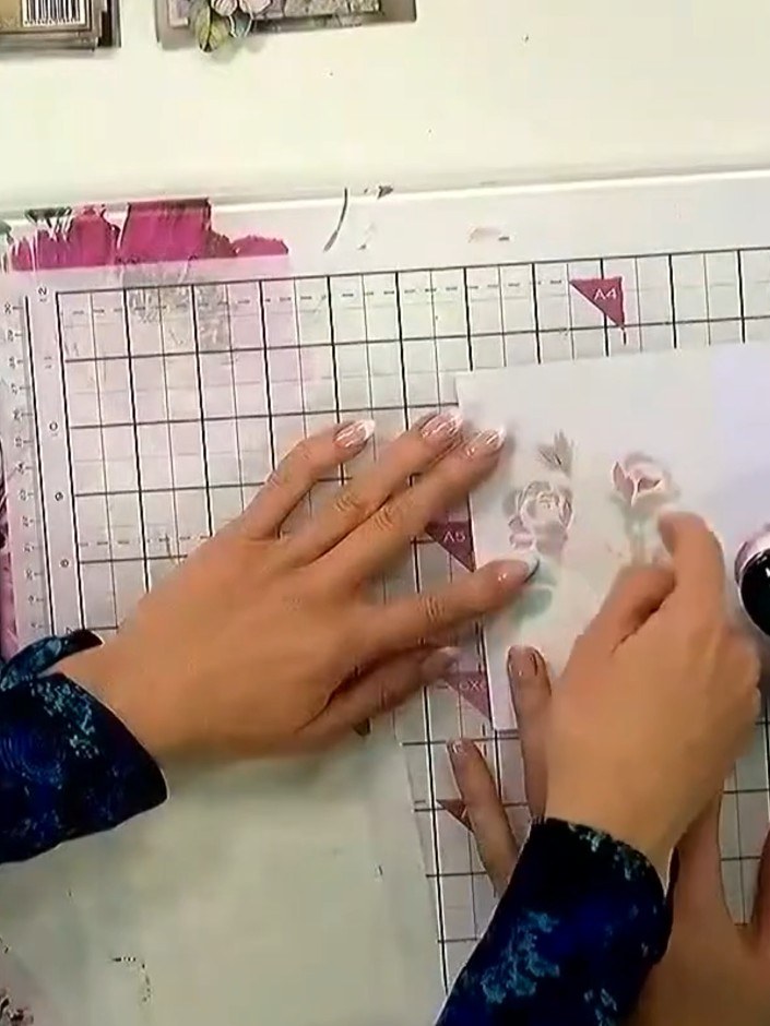 Step 5: Continue layering with stencils three, four, five and six in the same position, changing to a different ink co