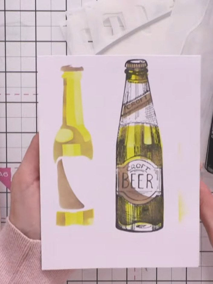 Step 2: Stamp the bottle designs onto your card using the coordinating stamps from the set. Position them to align wit