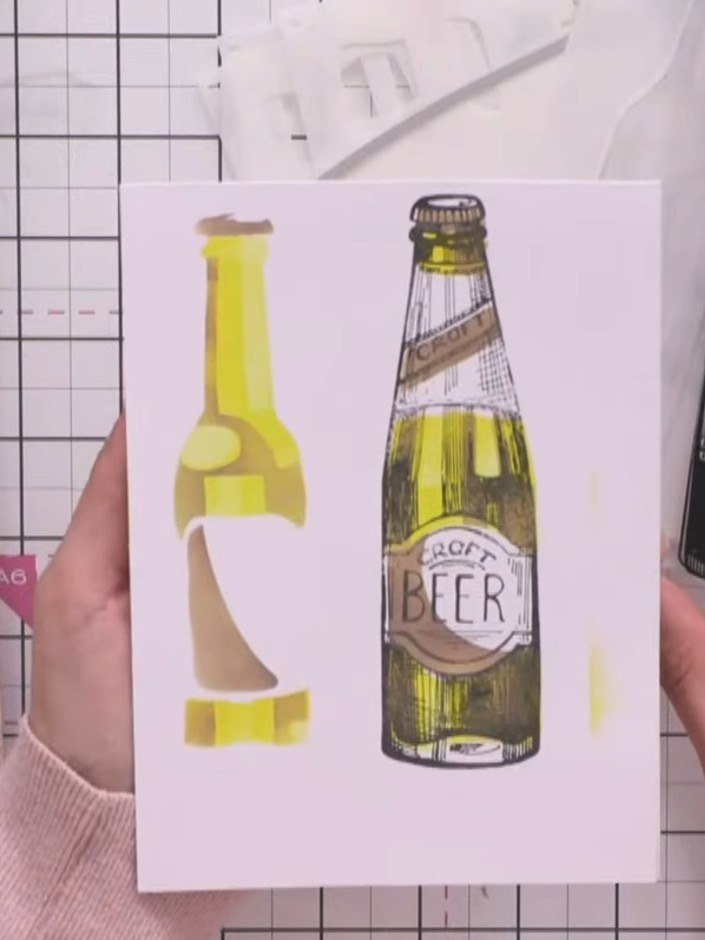 Step 3: Die cut the stamped and stencilled piece using the coordinating die from the Craft Beer stamp set. This will c