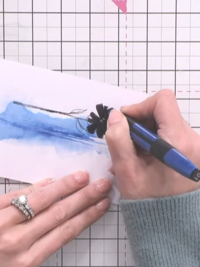 Step 2: Colour the entire stamped image completely using blue markers or colouring pens. Fill in all areas of the silh