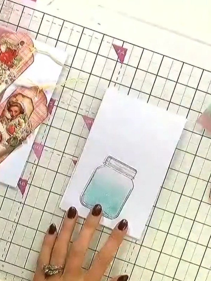 Step 1: Stamp the mason jar image onto white card using the stamp set. Position the jar stamp centrally on your card a