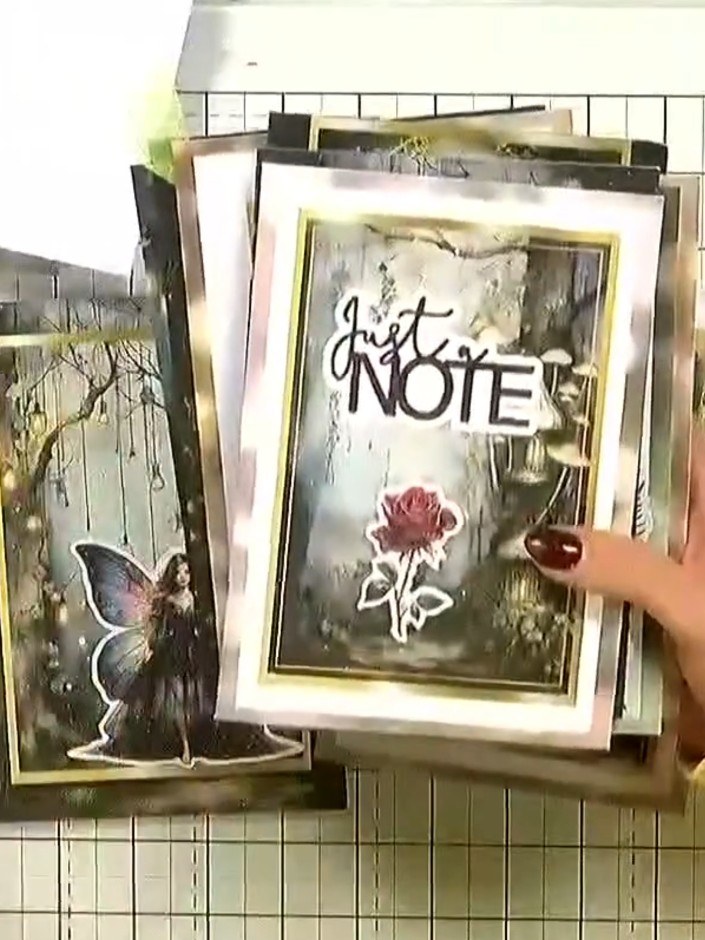 Step 9: Optionally, add a sentiment topper from the kit inside the card, or use stamps to create your own message. The
