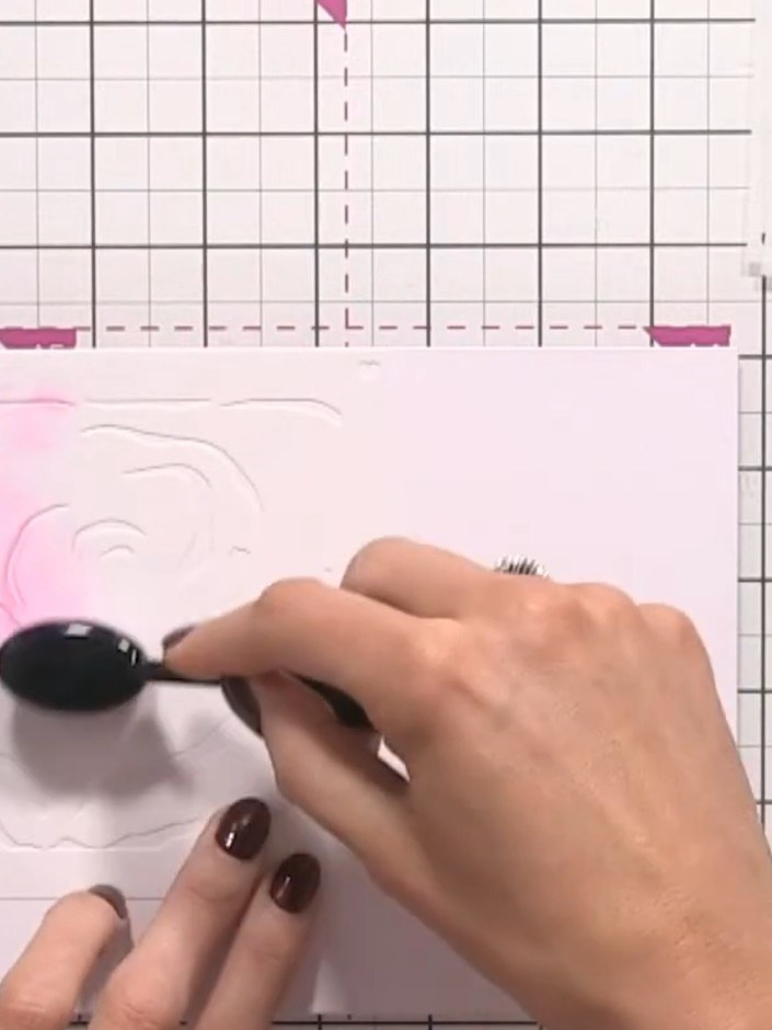 Step 1: Select stencil number one and position it on your white card blank. Line up the hearts carefully at the edge o