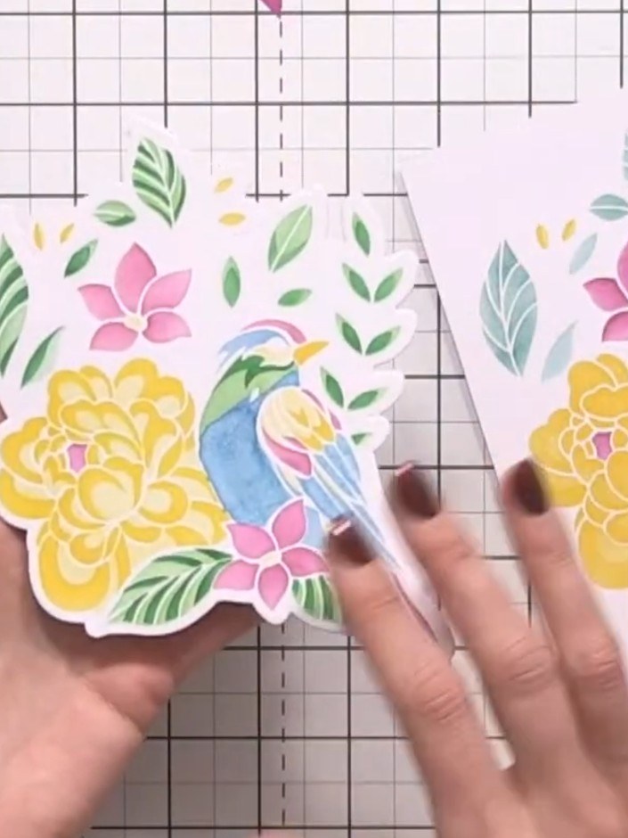 Step 4: Place the outline die over your stencilled floral design. Run through your die-cutting machine to cut out the 