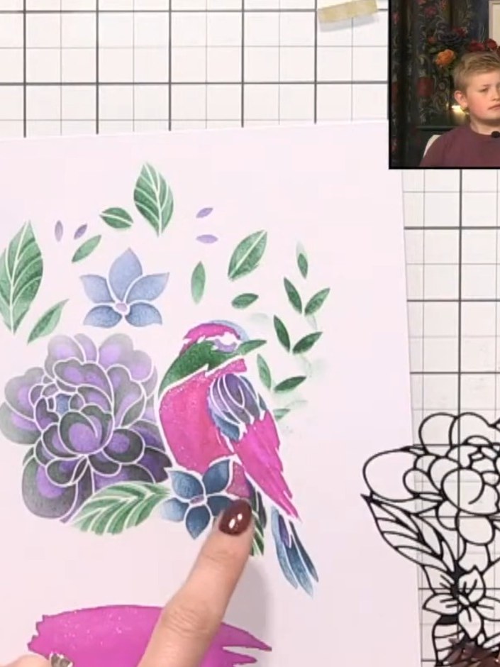 Schablonierte Vogelkarte mit Glitzer - the finished project
