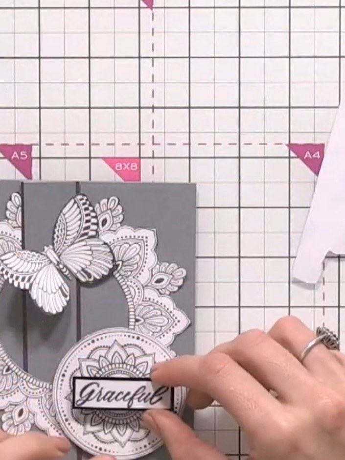Step 8: Stamp a sentiment inside the card to complete your design. Position the sentiment stamp centrally on the insid