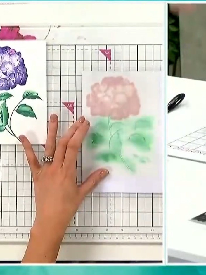 Step 7: Raise the small petal sections on the back of the die-cut hydrangea piece to create dimension. Gently lift and