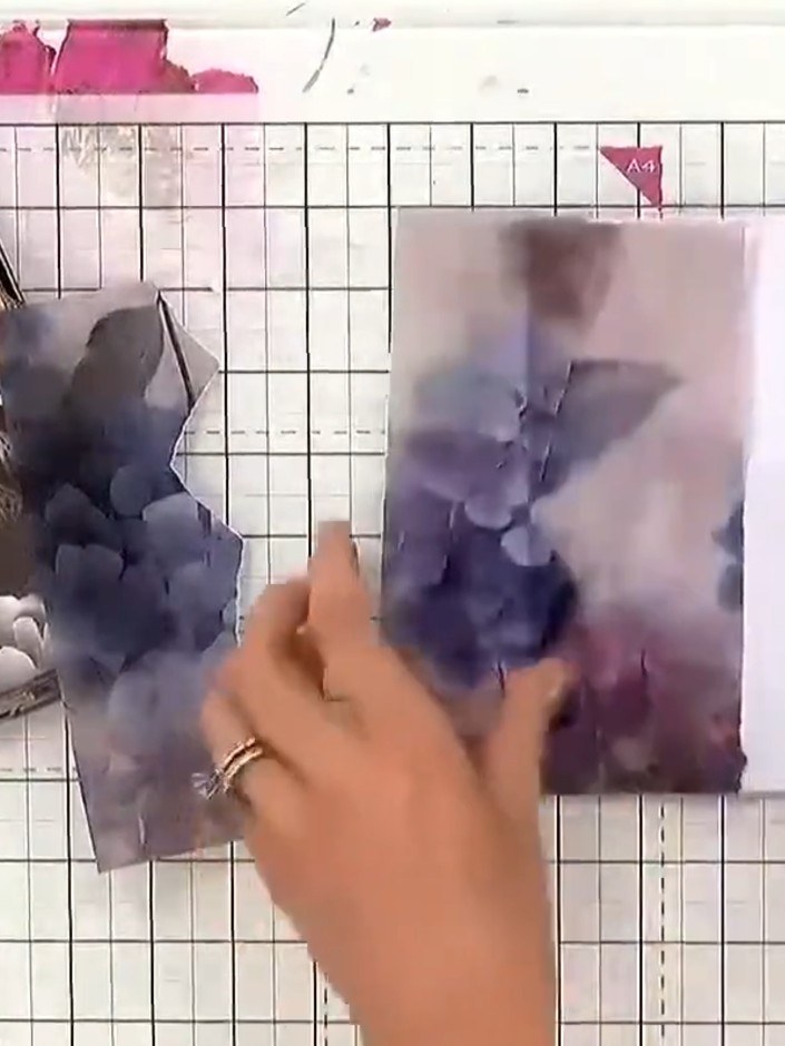 Step 4: Arrange the vellum panels on your work surface, overlapping them slightly. Notice how the purple and grey colo