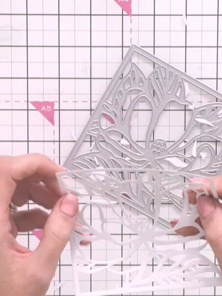 Step 7: Die-cut the stencilled design using the coordinating magnolia die to create clean edges. Pop out the die-cut p