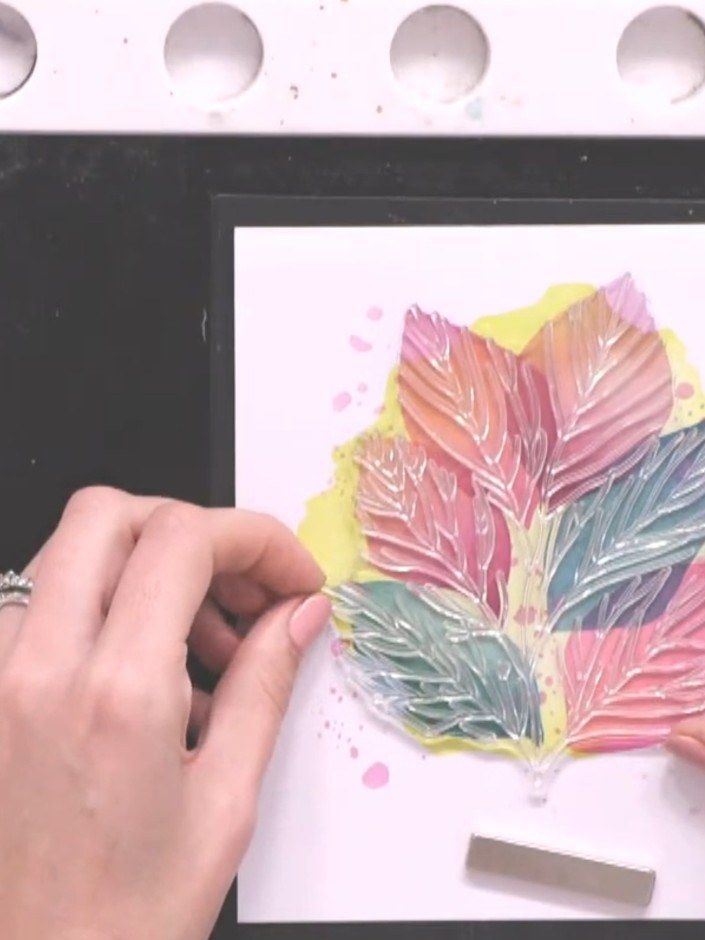 Step 1: Stamp the large poppy flower image onto white card stock using black ink, positioning it off-centre on the car