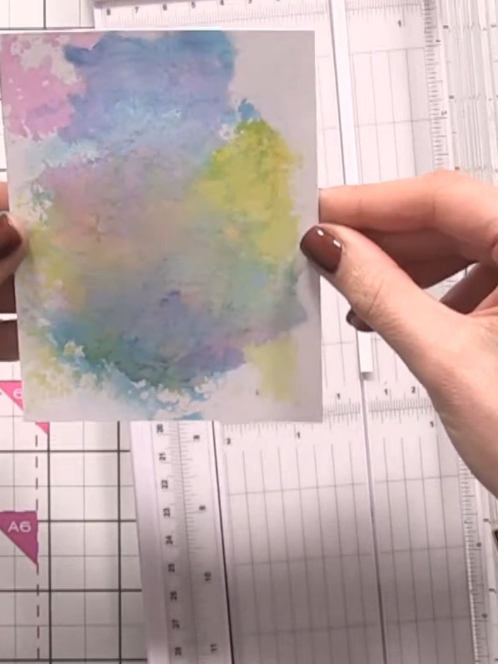 Step 2: Trim the watercolour panel to a neat rectangular shape using your paper trimmer, creating a smaller panel from