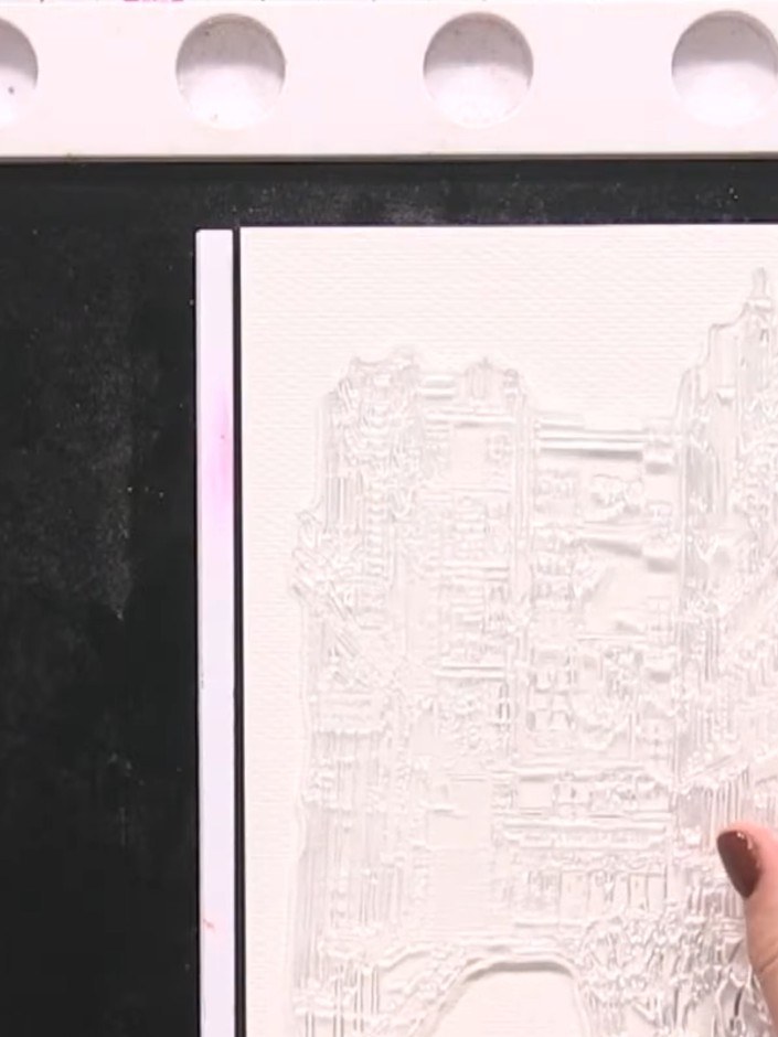 Step 2: Stamp your chosen large-scale stamp design onto the textured side of the watercolour card using a black waterp