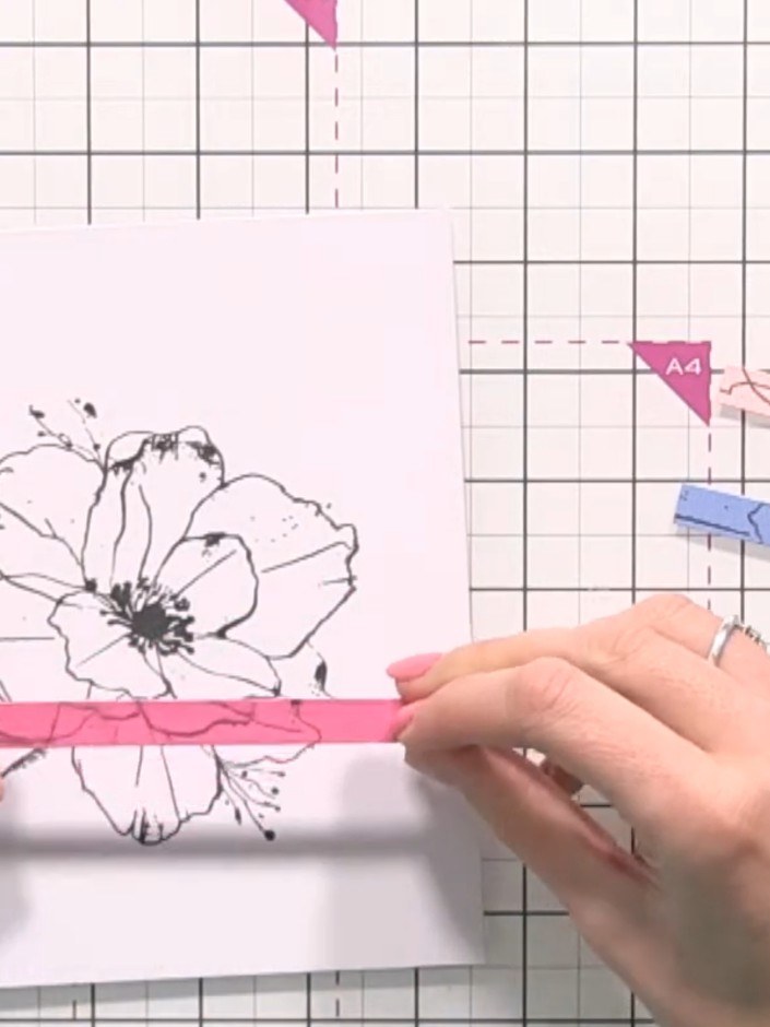 Step 4: Cut the stamped white pieces into thin horizontal strips using your guillotine, lining up each cut carefully t