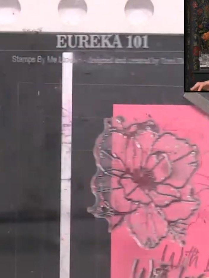 Step 7: Take your black card base and begin adhering the pink ombré strips from top to bottom in your chosen colour or