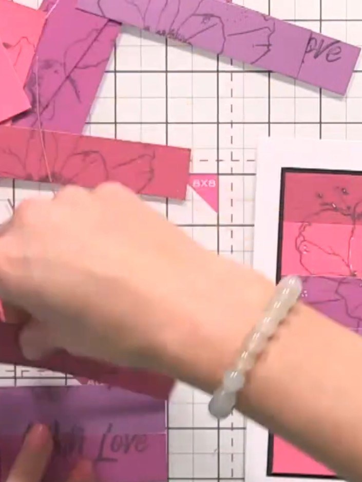 Step 1: Take the leftover strips from your first ombré card assembly and arrange them on your work surface. These stri