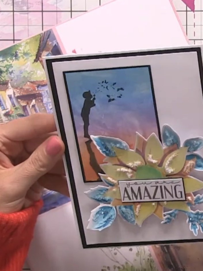 Layered Sunflower Stencil Card with Sparkle Detail - the finished project