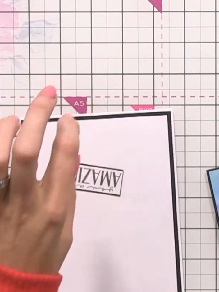 Step 1: Stamp the reflection image onto the coloured gradient card using midnight ink. Position the 'You are Amazing' 