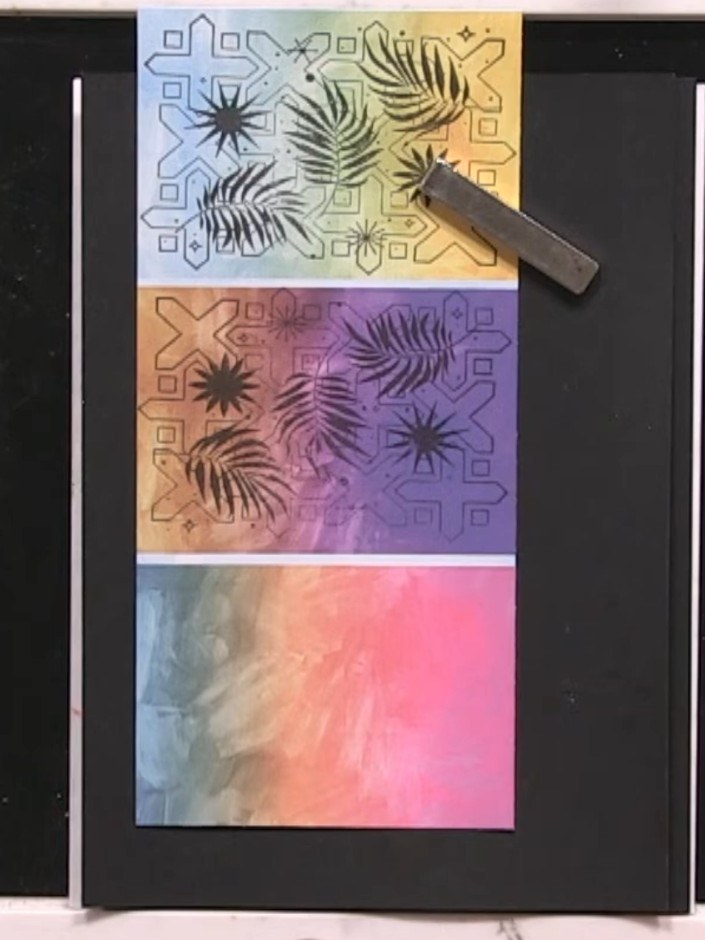 Step 6: Mount the trimmed panel onto a black card blank using adhesive. Position the panel centrally on the card front