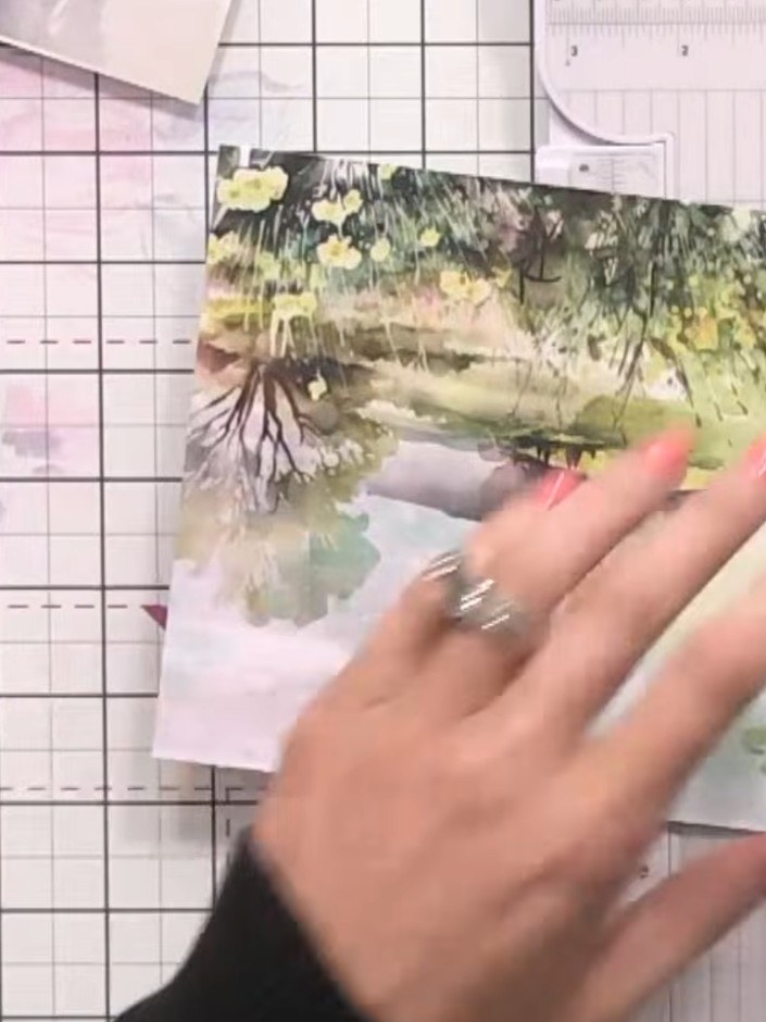 Step 3: Cut your vellum to the same size as your card base using a mini trimmer for precision. Align the vellum carefu