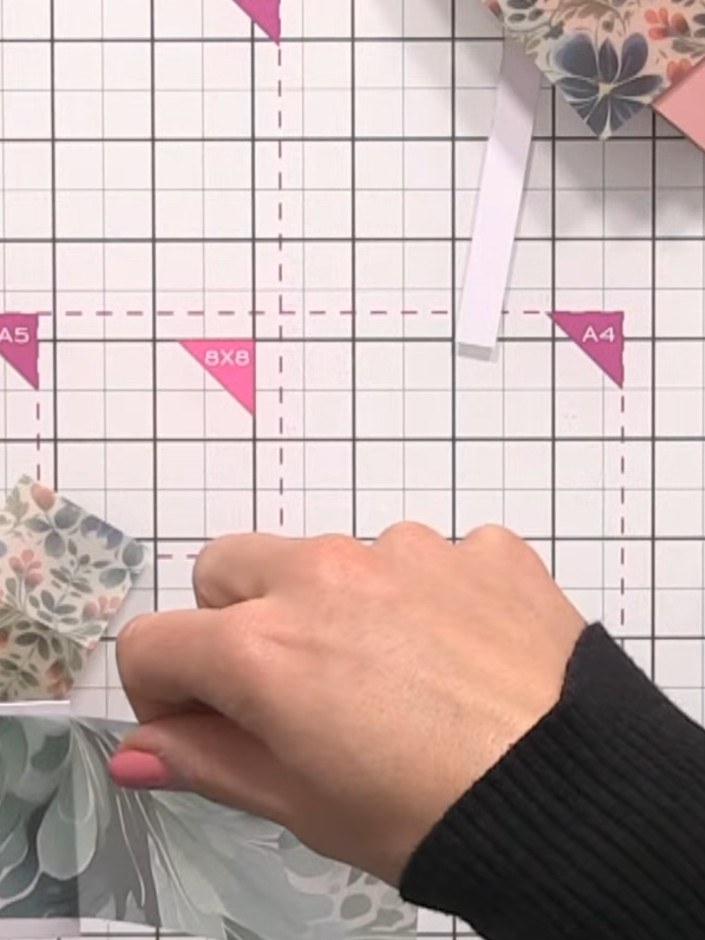 Step 5: Hold the vellum rectangle and mark the centre point with your finger to guide placement of embellishments.