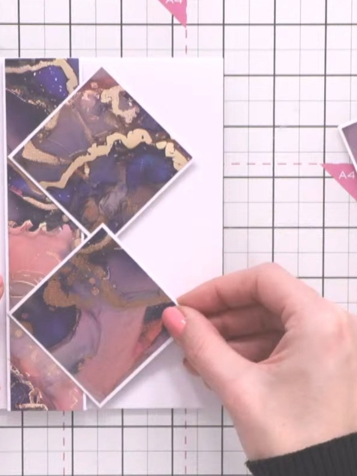 Step 11: Attach foam pads to the back of the patterned panel in a diamond formation rather than a square grid. Position