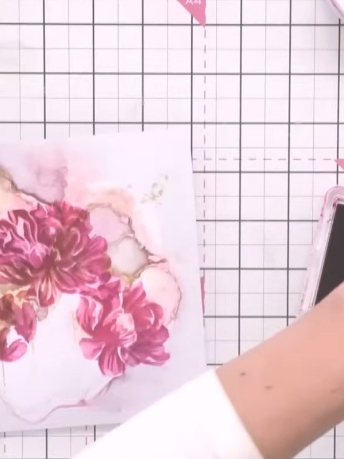 Step 11: Mount your finished floral panel onto a card blank using adhesive to complete your Grateful for You card.