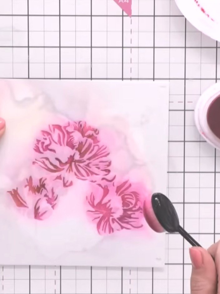 Step 9: Optionally spray the finished stencilled design lightly with water using a spray bottle to create an artistic 