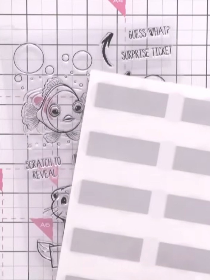 Step 4: Choose your desired sentiment from the stamp set and stamp it into the designated area on the scratch card. Po