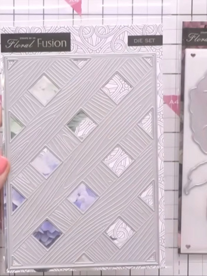Step 4: Select the trellis die from your Floral Fusion die set. This die features a geometric lattice pattern with dia