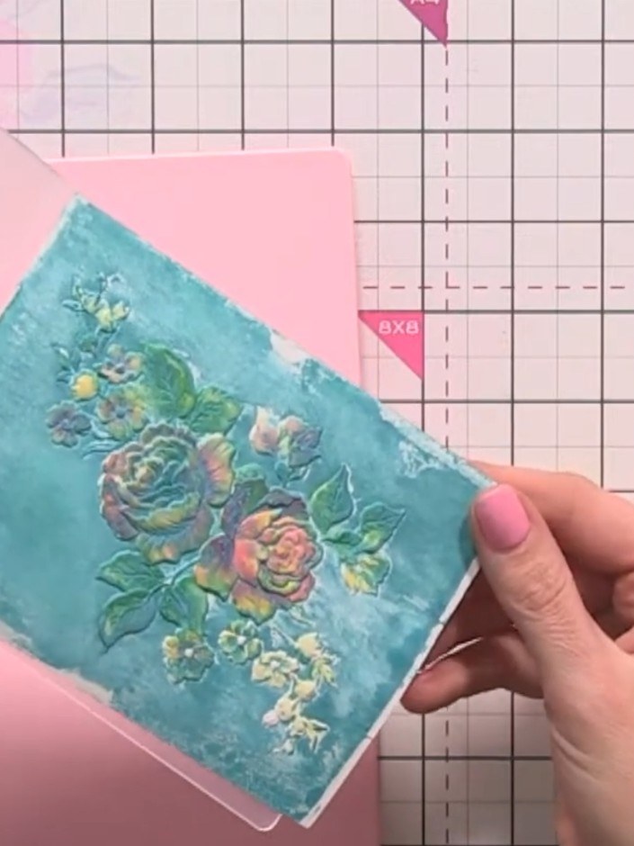 Watercoloured Embossed Floral Card with Vintage Wood Panel Effect - the finished project