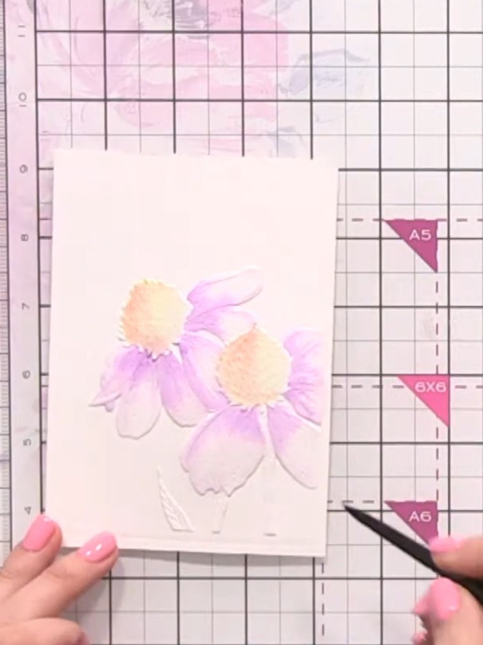 Step 9: Using a diluted green watercolour, add very light leaf veins to the flowers. Keep the colour minimal and subtl