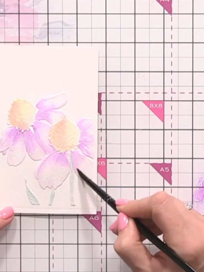 Watercolour Painted White Rose Embossing Folder Card - the finished project