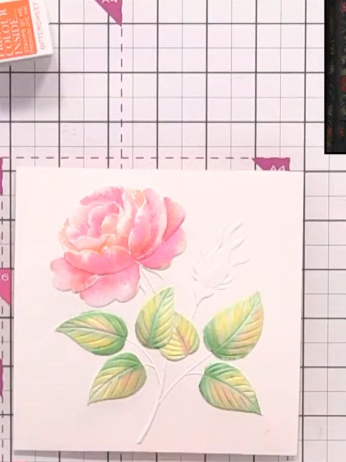 Ombre Rose Embossing Folder with Blended Watercolours - the finished project